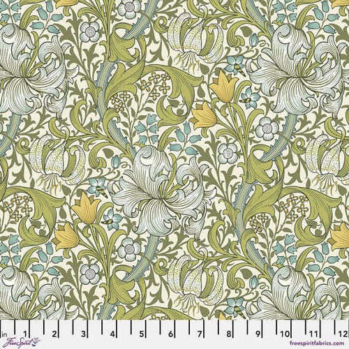 Golden Lily in sunshine quilting fabric, part of The Original Morris & Co. fabric collection (SKU: PWWM028.SUNSHINE)