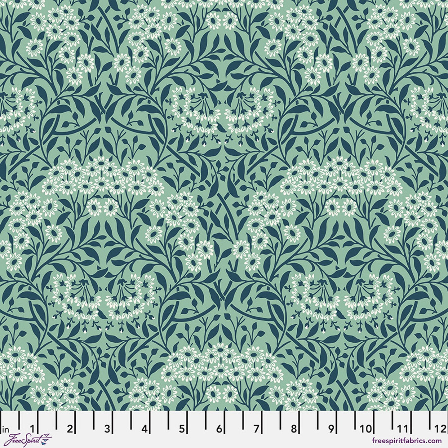 Michaelmas Daisy in Mint quilting fabric, part of The Original Morris & Co fabric collection (SKU: PWWM035.MINT)