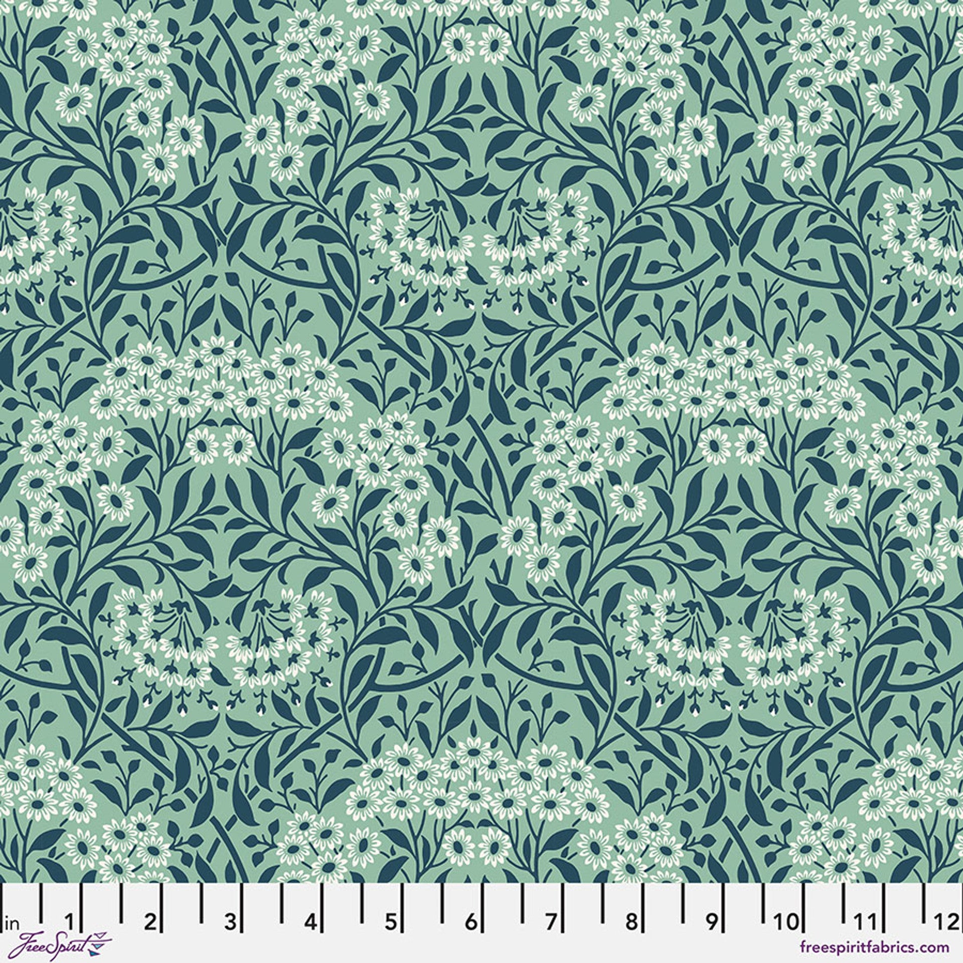 Michaelmas Daisy in Mint quilting fabric, part of The Original Morris & Co fabric collection (SKU: PWWM035.MINT)