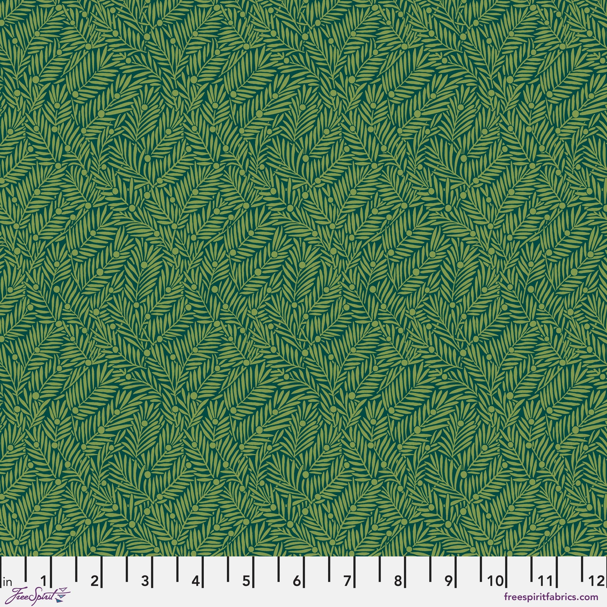 Yew & Aril in Teal quilting fabric, part of the Bedford Park fabric collection by Morris & Co (SKU: PWWM135.TEAL)
