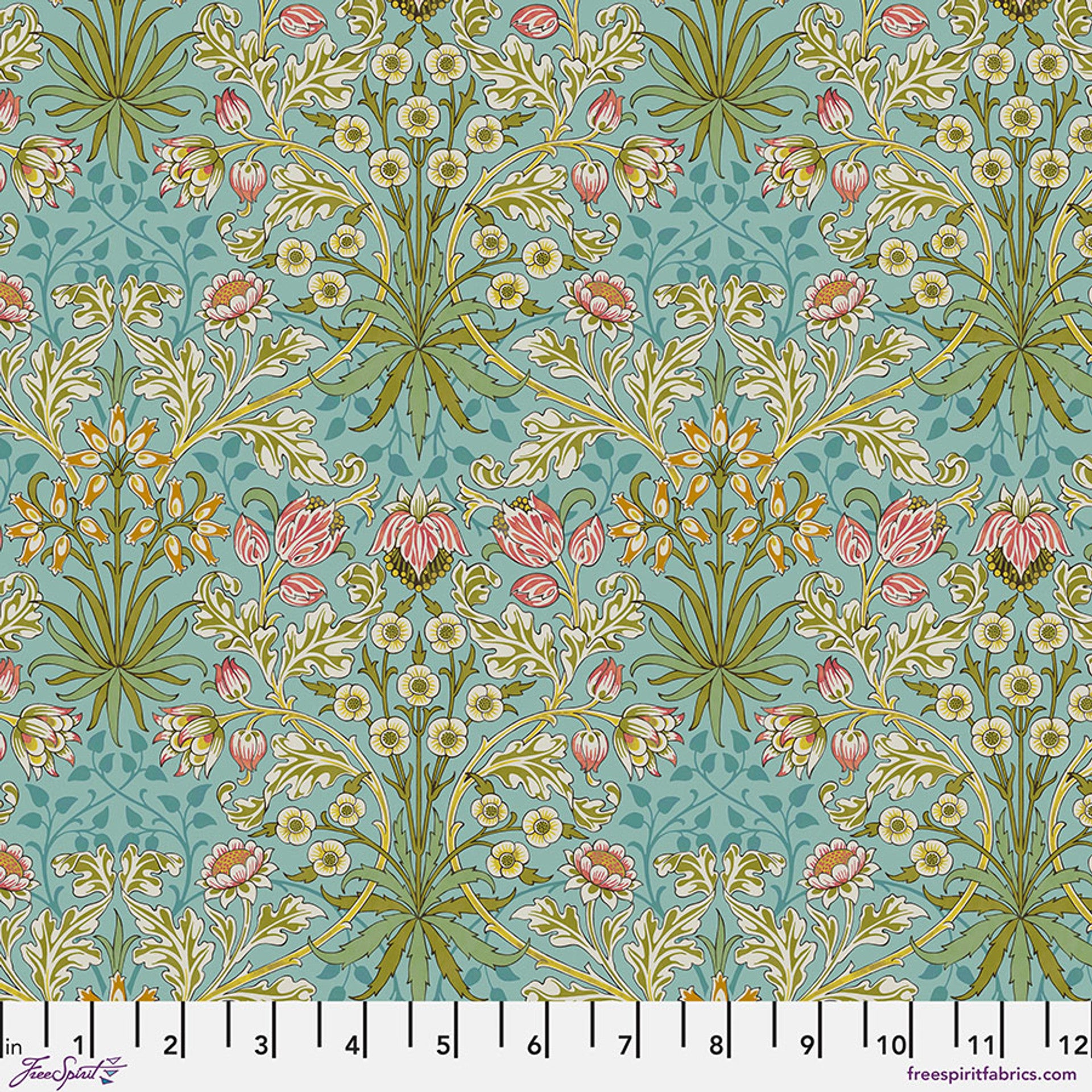 Hyacinth in Mineral quilting fabric, part of the Bedford Park fabric collection by The Original Morris & Co. (SKU: PWWM143.MINERAL)