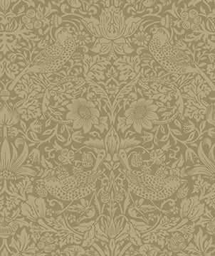 Tonal Strawberry Thief in Olive Fruit quilting fabric, part of the Trellis Palette fabric collection by The Original Morris & Co (SKU: PWWM153.OLIVEFRUIT)
