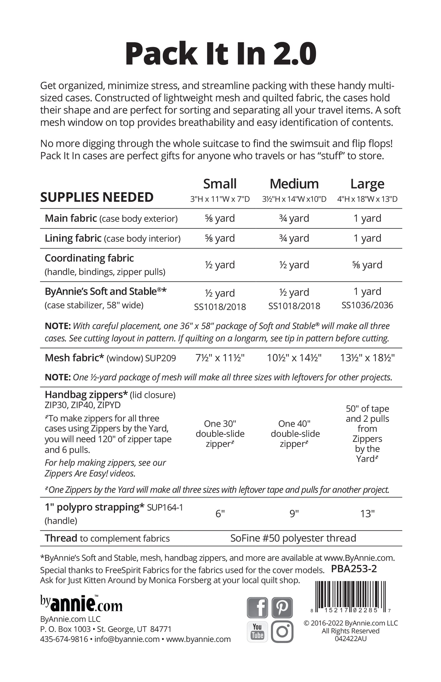 Pack It In 2.0 - By Annie - Printed Bag Pattern - PBA253-2