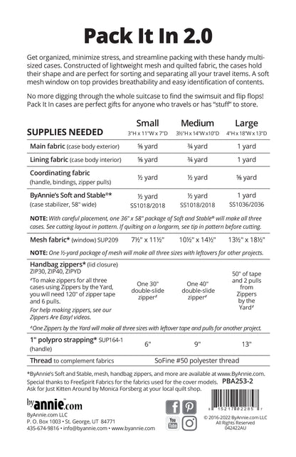 Pack It In 2.0 - By Annie - Printed Bag Pattern - PBA253-2