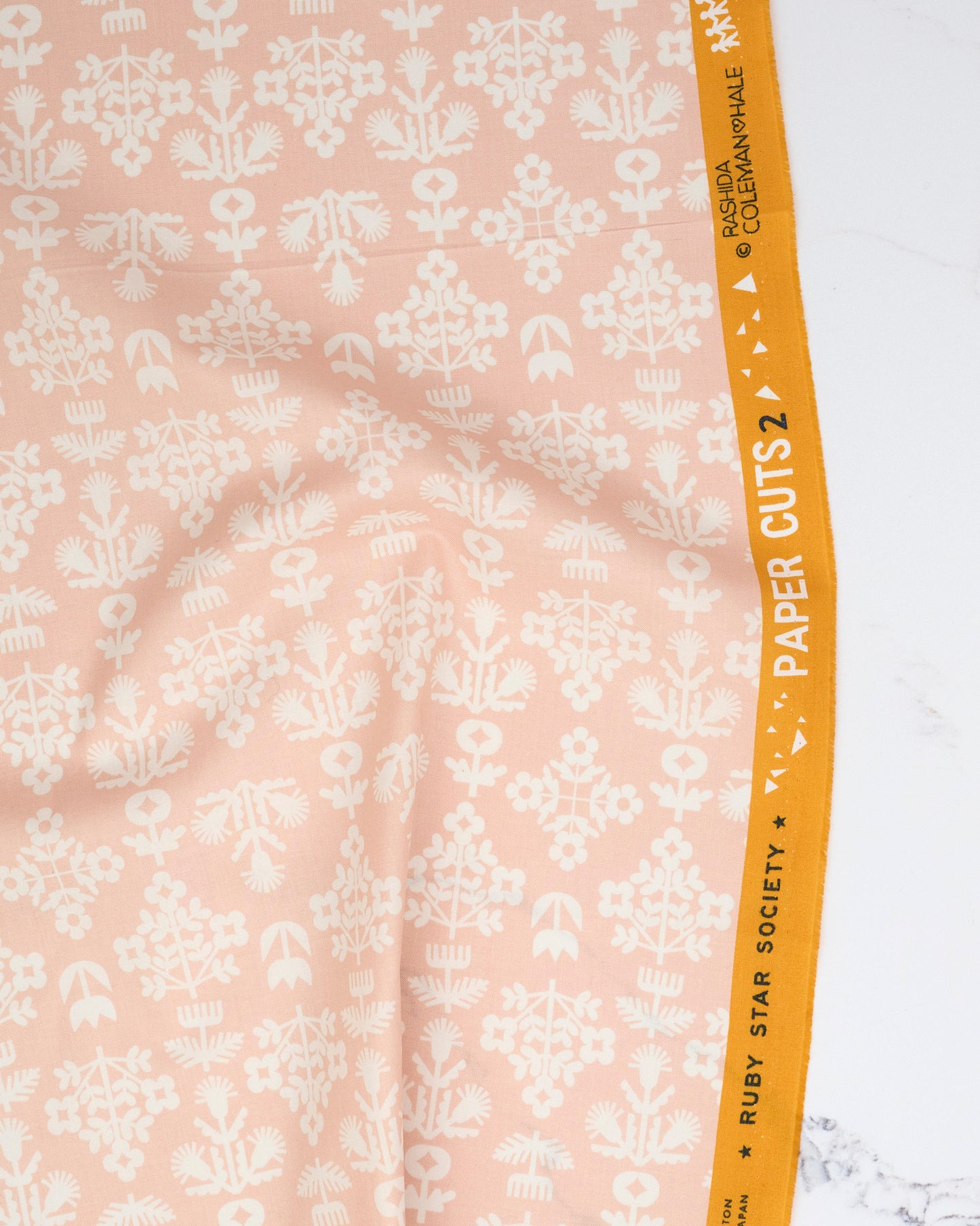 Fresh Cut Flowers in Peach Puff - Paper Cuts 2 by Rashida Coleman Hale - Half Yard Fabric (Preorder)