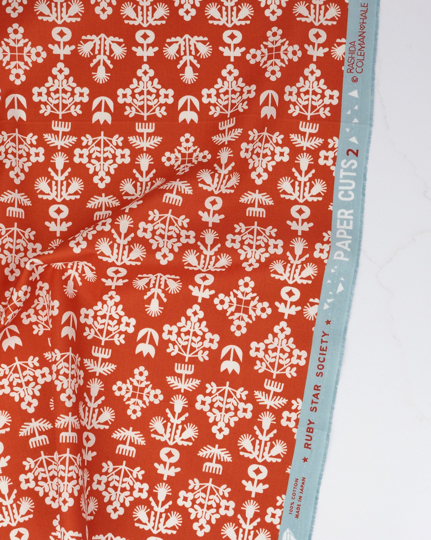 Fresh Cut Flowers in Persimmon - Paper Cuts 2 by Rashida Coleman Hale - Half Yard Fabric (Preorder)
