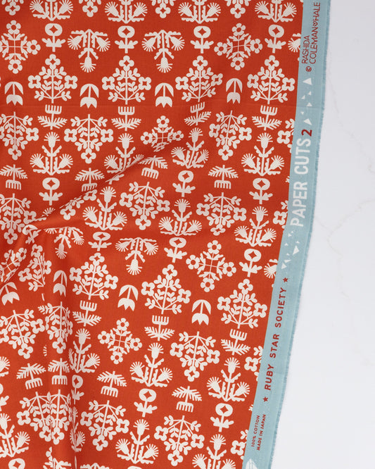 Fresh Cut Flowers in Persimmon - Paper Cuts 2 by Rashida Coleman Hale - Half Yard Fabric (Preorder)