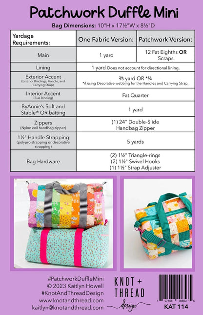 Patchwork Duffle Mini - Knot and Thread Designs - KAT 114 - Printed Pattern