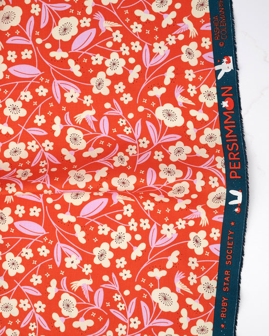 Persimmon Blossoms in Warm Red - Persimmon by Rashida Coleman Hale - Half Yard Fabric (Preorder)