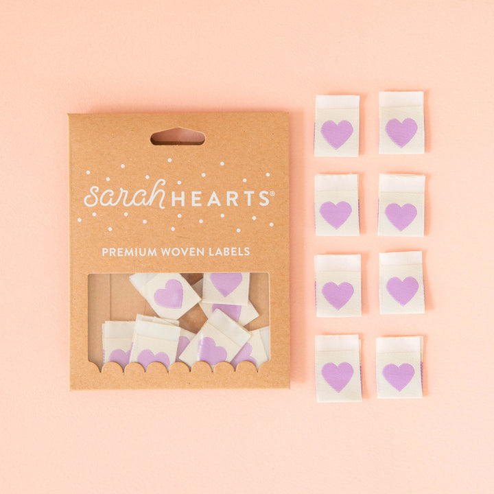 Sarah Hearts - Purple Hearts - Sewing Woven Clothing Label Tags - SHLP168