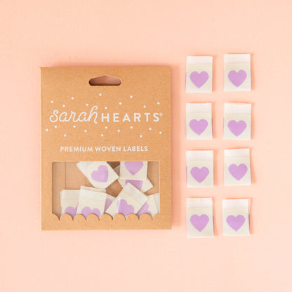 Sarah Hearts - Purple Hearts - Sewing Woven Clothing Label Tags - LP168