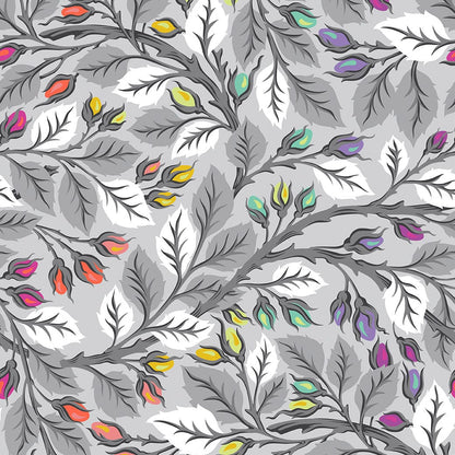 Best Buds in Fog 108" wideback quilting fabric, part of the Graywork fabric collection by Tula Pink (SKU: QBTP019.FOG)