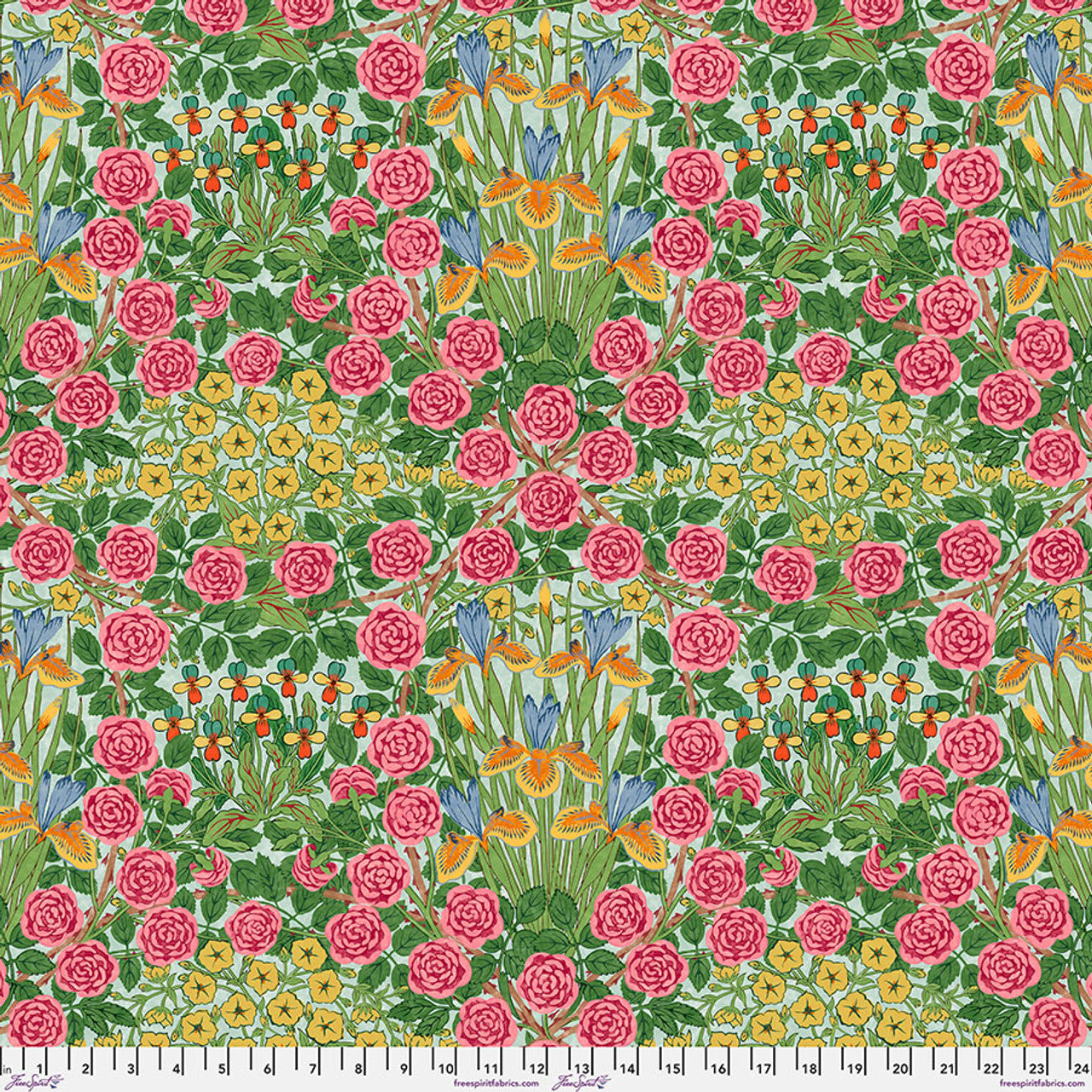 Campanula in Seaglass wideback quilting fabric, part of the Bedford Park fabric collection by The Original Morris & Co (SKU: QBWM011.SEAGLASS)
