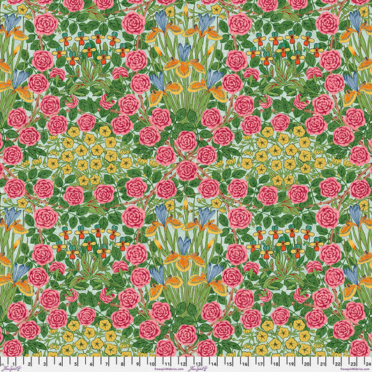Campanula in Seaglass wideback quilting fabric, part of the Bedford Park fabric collection by The Original Morris & Co (SKU: QBWM011.SEAGLASS)