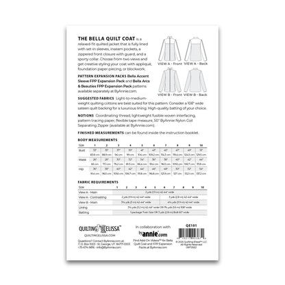 Bella Quilt Coat - Patterns by Annie - Paper Pattern - QE101