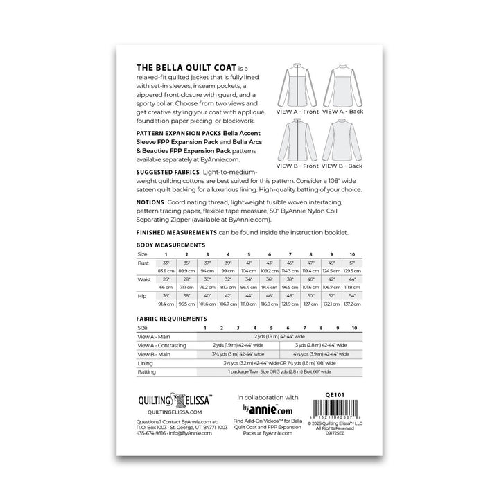 Bella Quilt Coat - Patterns by Annie - Paper Pattern - QE101 (Preorder)