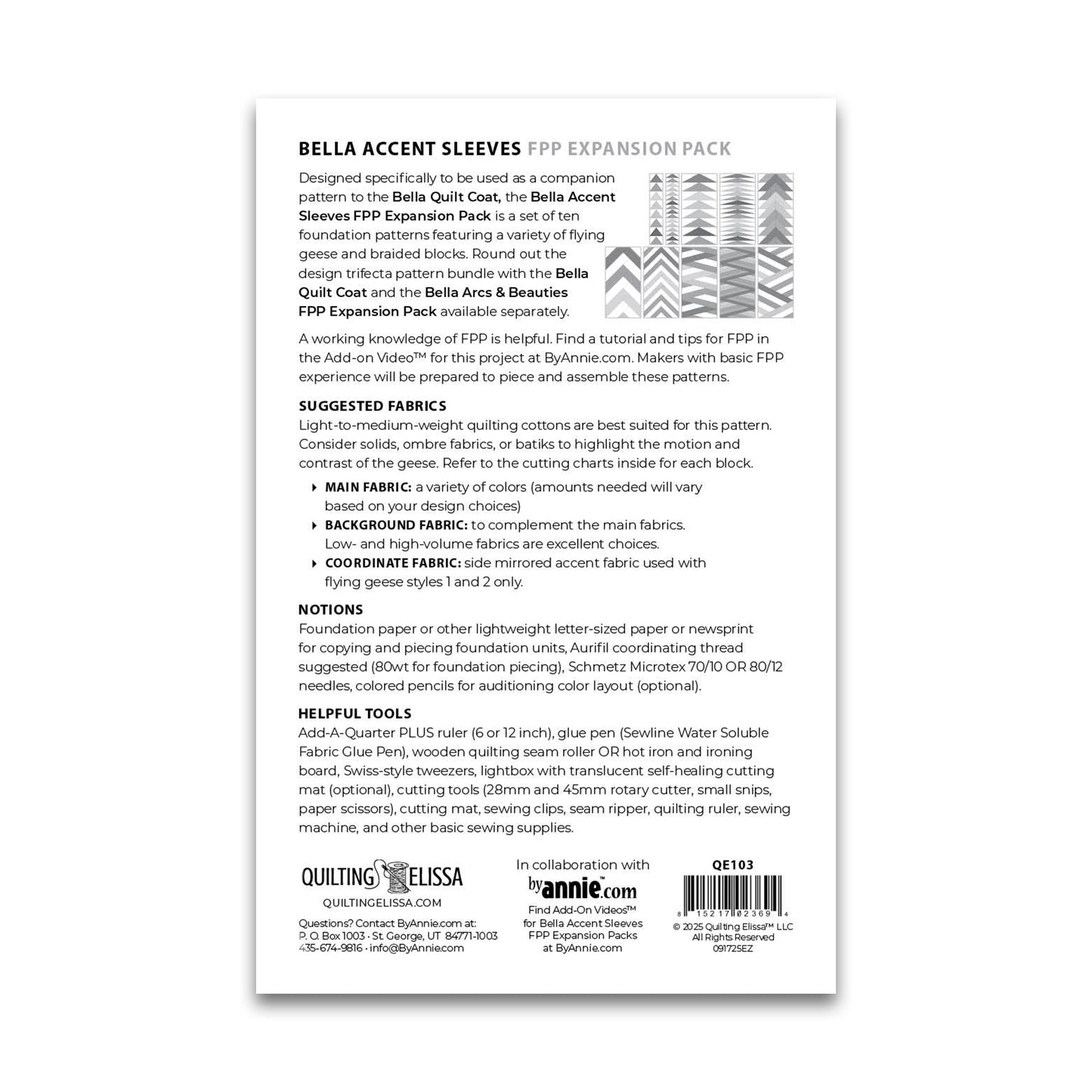 Bella Accent Sleeves FPP Expansion Pack - Patterns by Annie - Paper Pattern - QE103