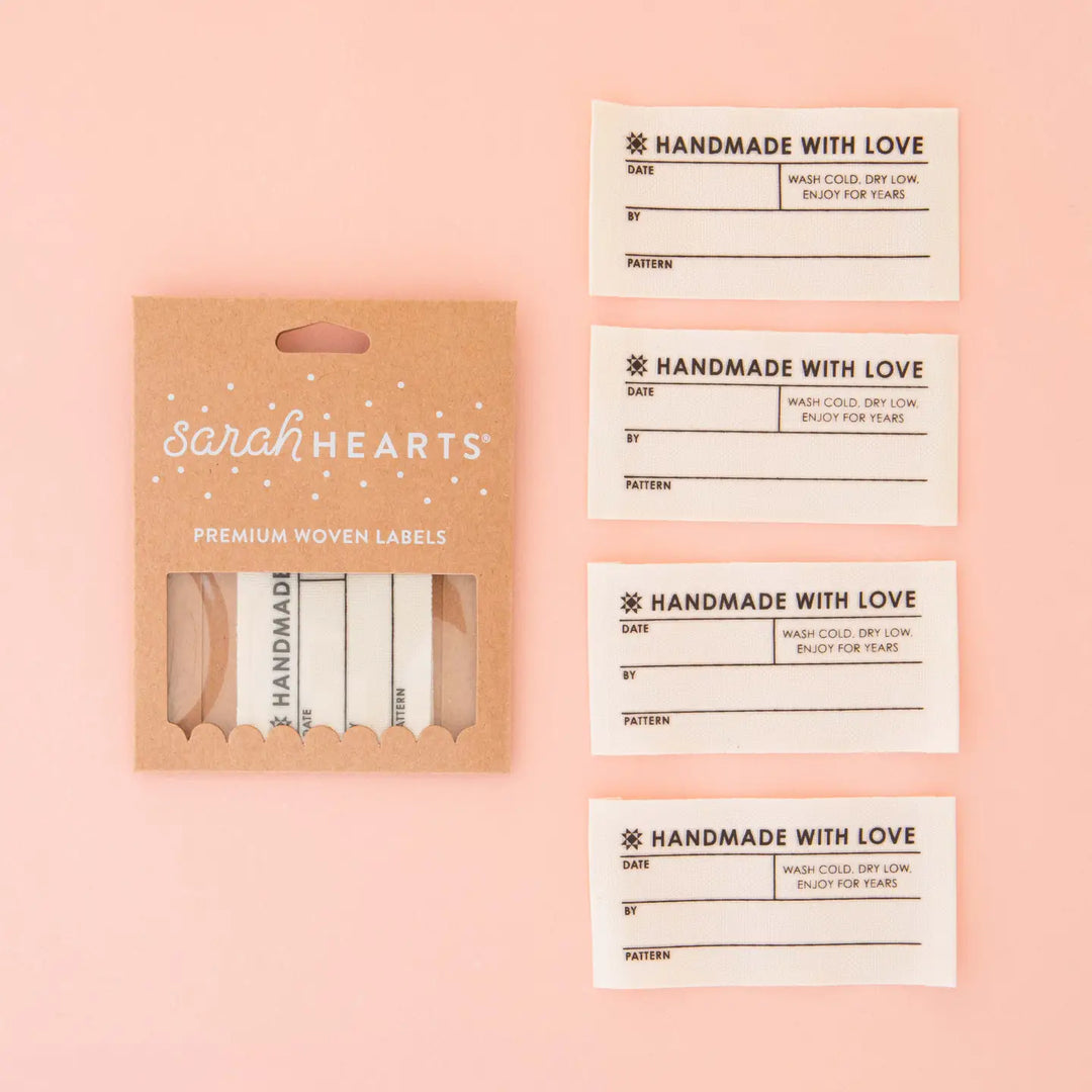 Sarah Hearts - Quilt Info Large (organic cotton) - Sewing Woven Clothing Label Tags - LC202