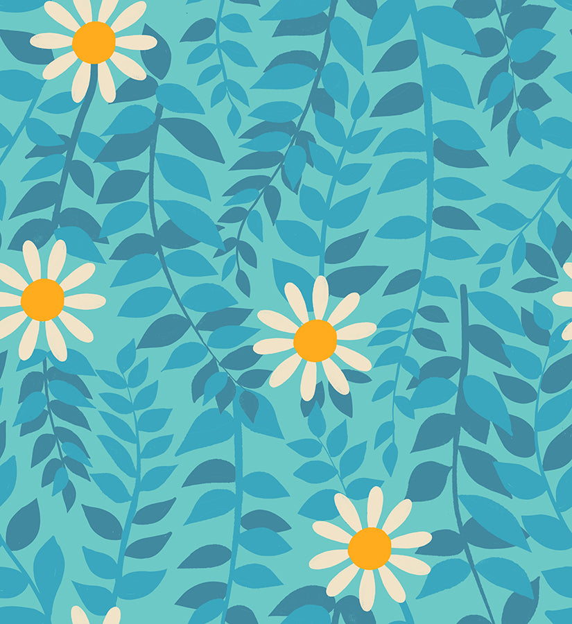 Flowerland - Daisies in Turquoise - RS0075 13 - Half Yard