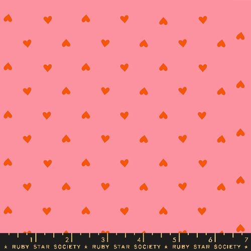 Cotton quilting fabric pattern called 'Hearts in Sorbet'. Part of the 'Juicy' fabric collection. Designed by Melody Miller for fabric company Ruby Star Society. SKU: RS0091 14. 44-45 inch width.