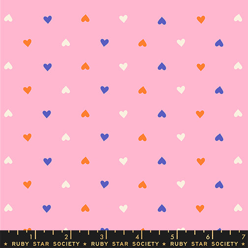 A closeup shot of the quilting fabric pattern called Hearts, designed by Melody Miller for Ruby Star Society, in the posy colorway. The SKU is RS0091 19.