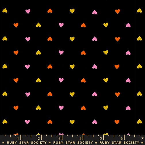 Hearts in Black quilting fabric, part of the Trinketry fabric collection by Melody Miller (SKU: RS0091 36)
