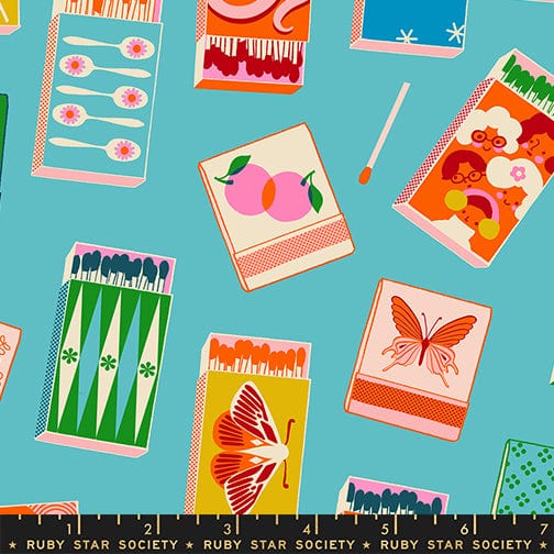 Matchmaker in Turquoise quilting fabric, part of the Trinketry fabric collection by Melody Miller (SKU: RS0109 18)