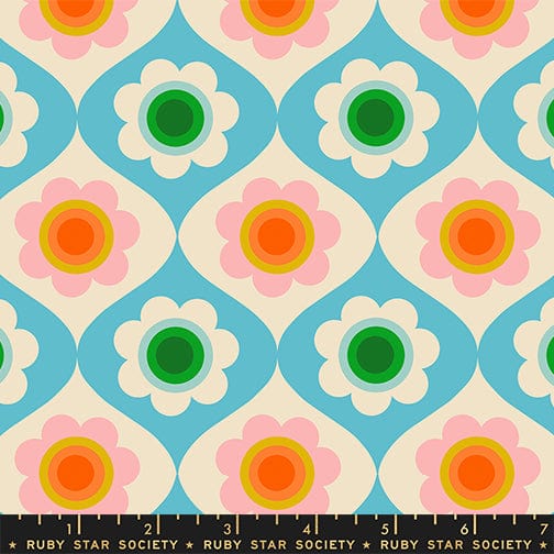 Trinketry Floral in Turquoise quilting fabric, part of the Trinketry fabric collection by Melody Miller (SKU: RS0114 18)