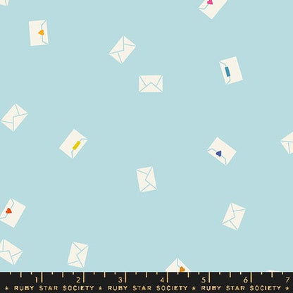 A closeup shot of the quilting fabric pattern called Write Me, designed by Rashida Coleman Hale, in the polar colorway. The SKU is RS1094 15.