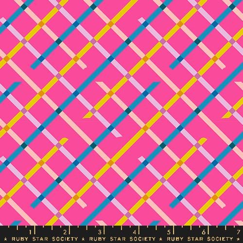 A closeup shot of the quilting fabric pattern called Off Grid, designed by Rashida Coleman Hale, in the playful colorway. The SKU is RS1104 13.