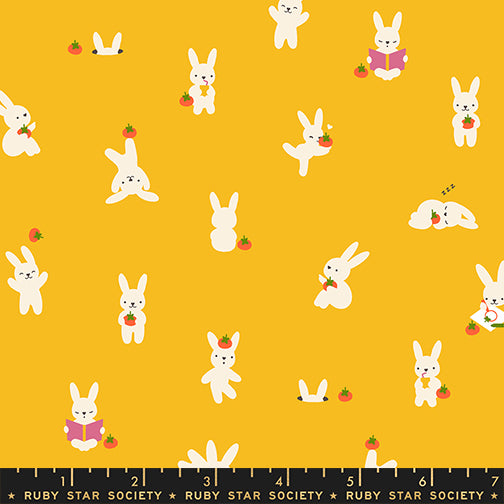 Bun E and Sammy in Dandelion quilting fabric, part of the Persimmon fabric collection by Rashida Coleman Hale (SKU: RS1118 13)