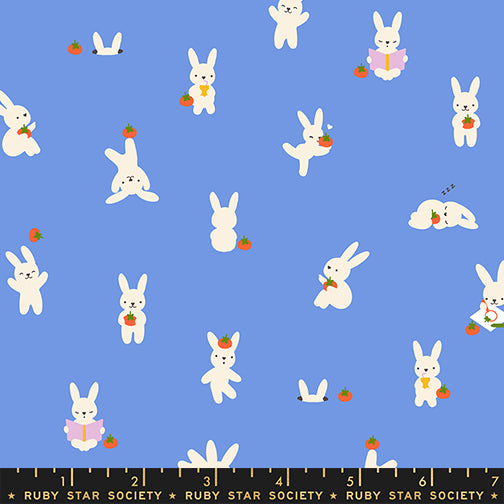 Bun E and Sammy in Lindley Blue quilting fabric, part of the Persimmon fabric collection by Rashida Coleman Hale (SKU: RS1118 16)