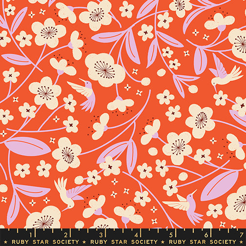 Persimmon Blossoms in Warm Red quilting fabric, part of the Persimmon fabric collection by Rashida Coleman Hale (SKU: RS1121 12)