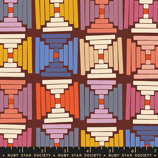 Courthouse Steps in Cranberry canvas fabric, part of the Persimmon fabric collection by Rashida Coleman Hale (SKU: RS1126 17L)