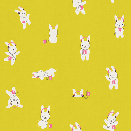 Rabbeats in Citron quilting fabric, part of the Lofi Linens fabric collection by Rashida Coleman Hale (SKU: RS1129 17CL)
