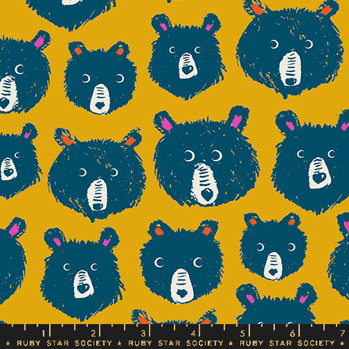 PREORDER - Teddy And The Bears - Teddy And The Bears in Goldenrod - Sarah Watts - RS2102 11 - Half Yard