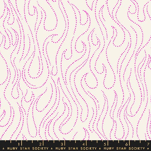 Cotton quilting fabric pattern called 'Flames in Glow Rose'. Part of the 'Teddy And The Bears' fabric collection. Designed by Sarah Watts for fabric company Ruby Star Society. SKU: RS2109 11. 44-45 inch width.