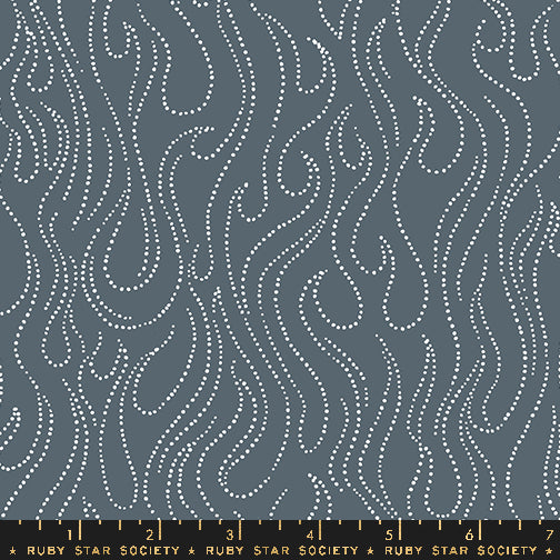 Cotton quilting fabric pattern called 'Flames in Ghostly'. Part of the 'Teddy And The Bears' fabric collection. Designed by Sarah Watts for fabric company Ruby Star Society. SKU: RS2109 14G. 44-45 inch width.