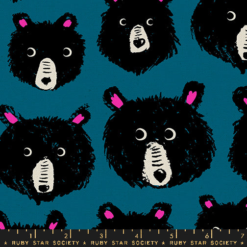 PREORDER - Teddy And The Bears - Cotton/Linen Canvas in Thunder - Sarah Watts - RS2110 17L - Half Yard