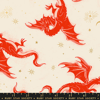 Etched Dragons in Metallic Dark Ruby quilting fabric, part of the Fireglow fabric collection by Sarah Watts (SKU: RS2131 11M)