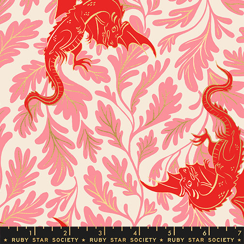 Dragon Lair in Metallic Dark Ruby quilting fabric, part of the Fireglow fabric collection by Sarah Watts (SKU: RS2132 12M)