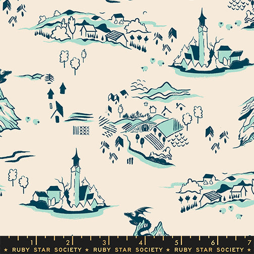 Mountain Town in Frost quilting fabric, part of the Fireglow fabric collection by Sarah Watts (SKU: RS2133 12)
