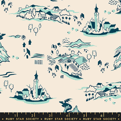 Mountain Town in Frost quilting fabric, part of the Fireglow fabric collection by Sarah Watts (SKU: RS2133 12)