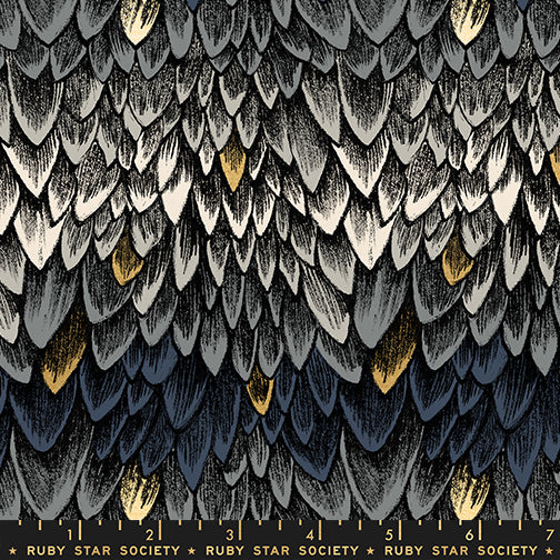 Scales in Metallic Smoke quilting fabric, part of the Fireglow fabric collection by Sarah Watts (SKU: RS2134 14M)