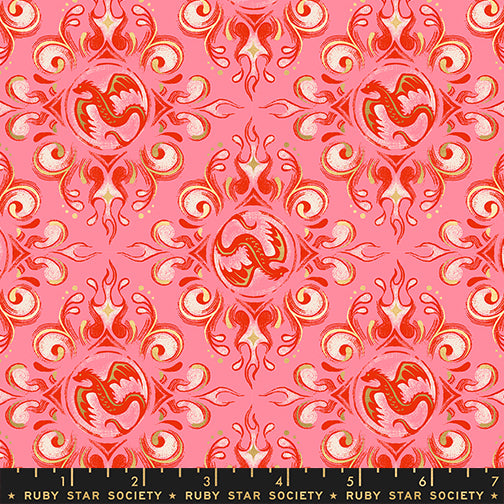 Emblem in Metallic Dark Ruby quilting fabric, part of the Fireglow fabric collection by Sarah Watts (SKI: RS2136 12M)