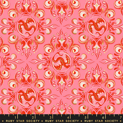 Emblem in Metallic Dark Ruby quilting fabric, part of the Fireglow fabric collection by Sarah Watts (SKI: RS2136 12M)