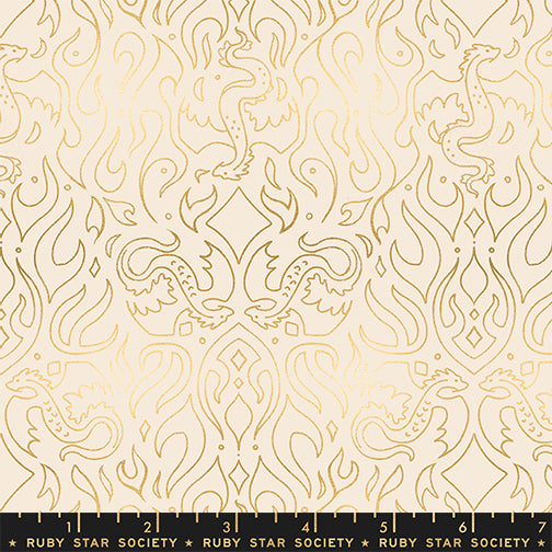 Scribe in Metallic Shell quilting fabric, part of the Fireglow fabric collection by Sarah Watts (SKU: RS2137 11M)