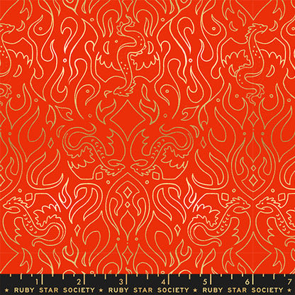 Scribe in Metallic Dark Ruby quilting fabric, part of the Fireglow fabric collection by Sarah Watts (SKU: RS2137 12M)