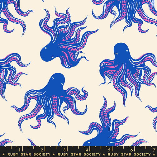 Mystery Food in Blue Ribbon quilting fabric, part of the Ink Shop fabric collection by Sarah Watts (SKU: RS2144 15)