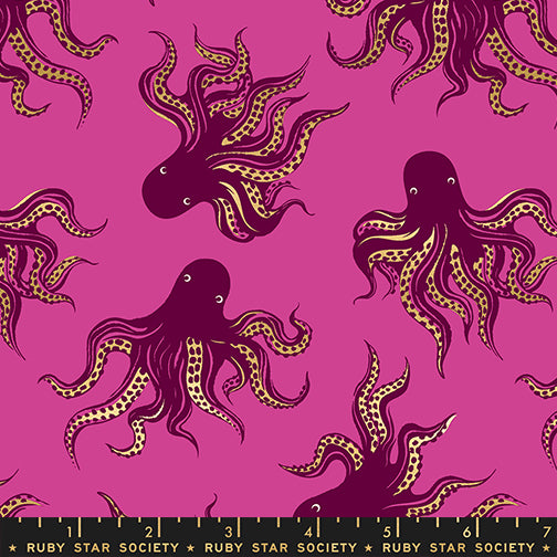 Mystery Food in Metallic Berry quilting fabric, part of the Ink Shop fabric collection by Sarah Watts (SKU: RS2144 19M)